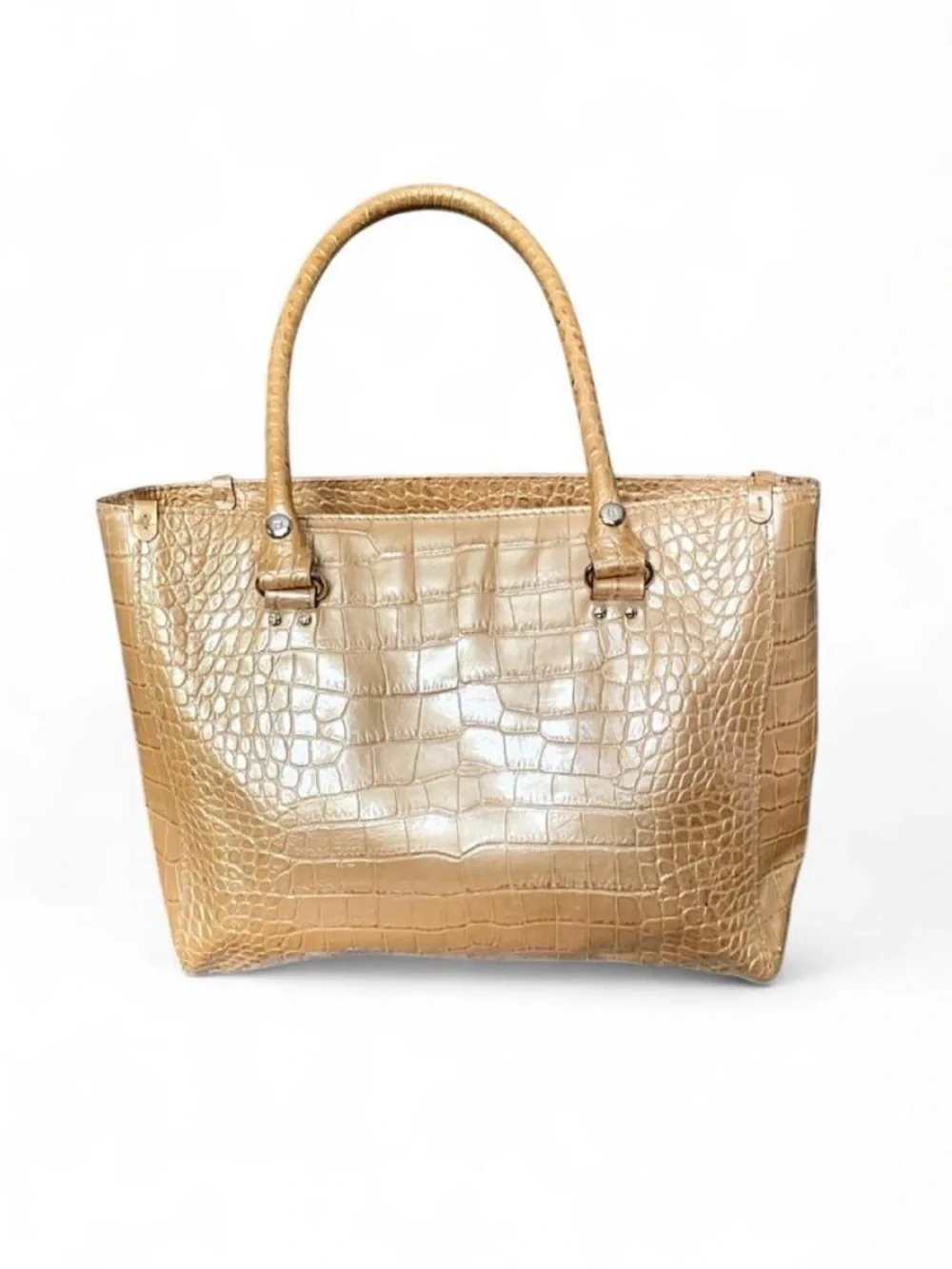 Kate Spade Gold Metallic Crocodile Embossed Leather Tote Bag - GUC